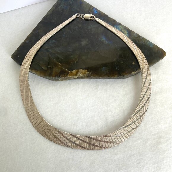 Italian Sterling Silver 925 Graduated Textured Fringe Collar Necklace 16.5" - Picture 2 of 16